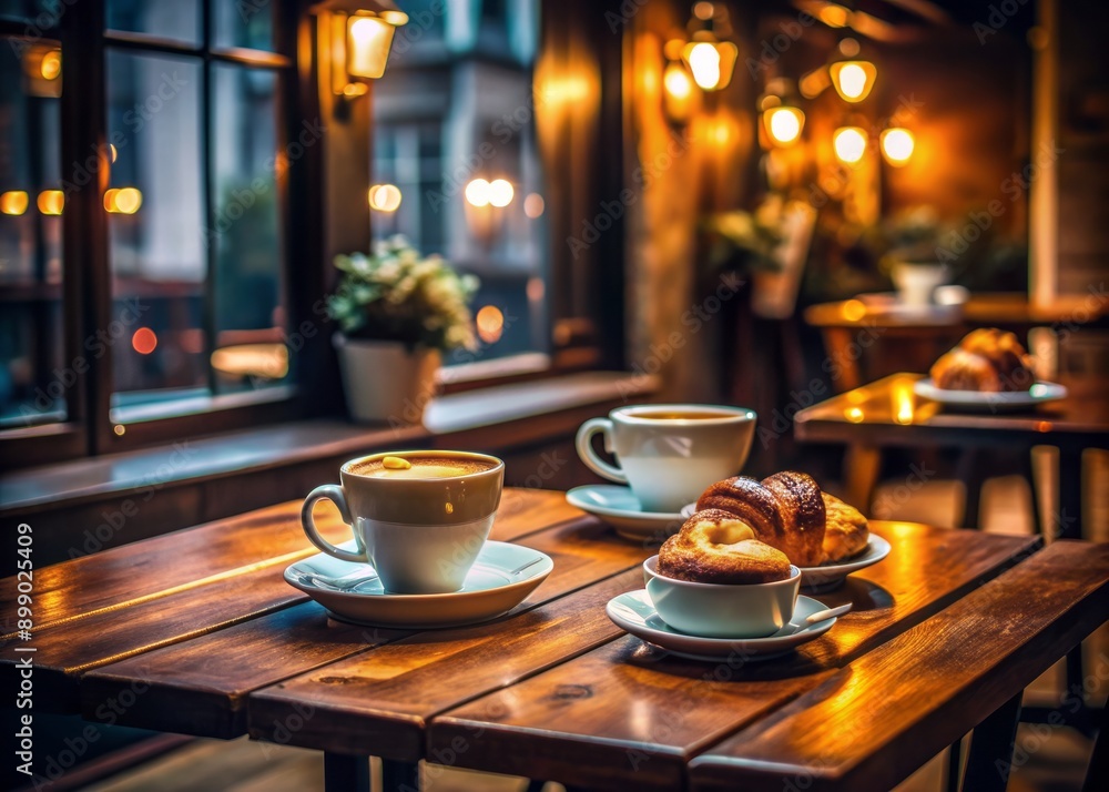 Empty coffee cups and untouched pastries on a small café table, surrounded by dimly lit ambiance, convey a sense of awkwardness and failed connection. Empty coffee cups and untouched pastries on a small café table, surrounded by dimly lit ambiance, convey a sense of awkwardness and failed connection.