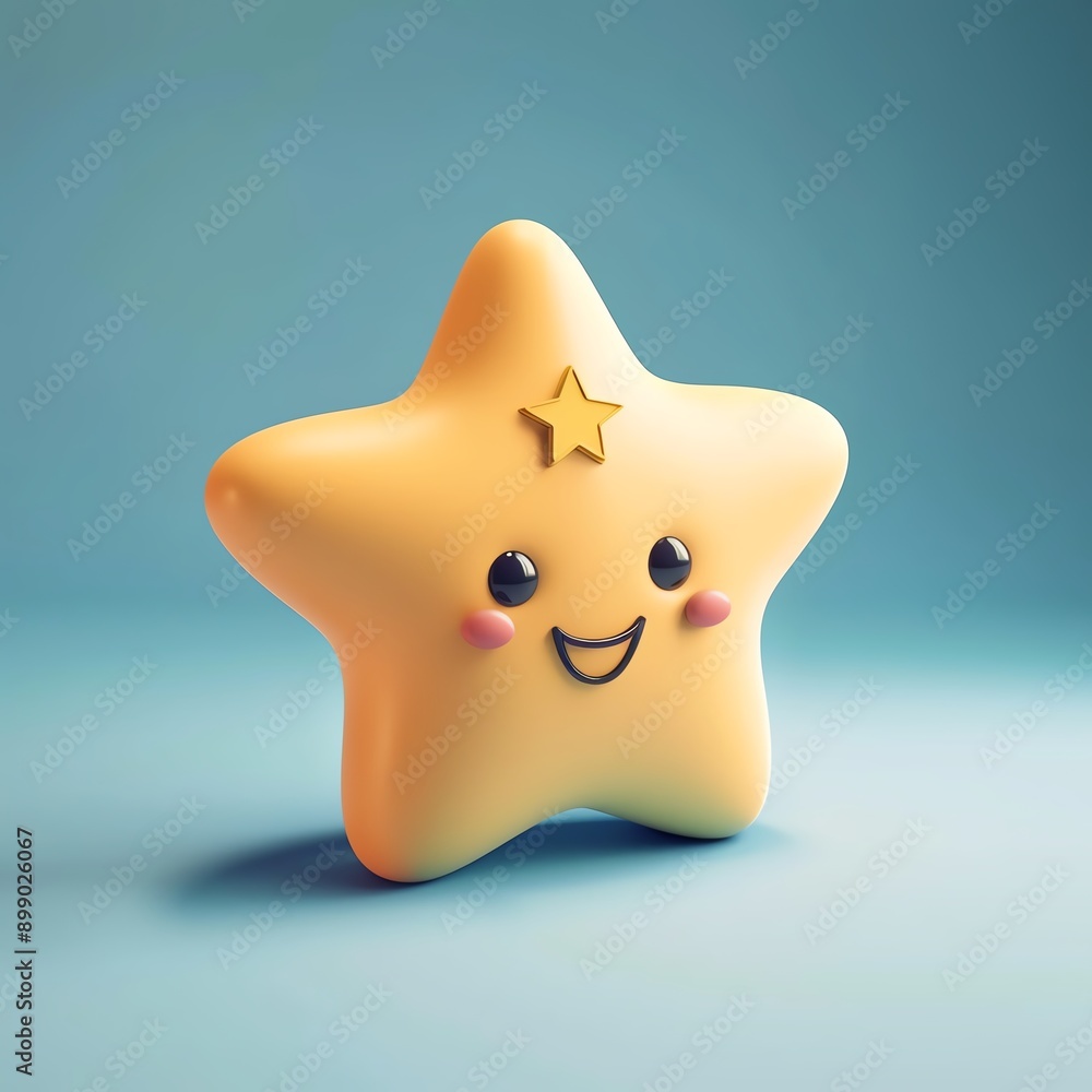 Cute smiling star with rosy cheeks on a blue background. Playful and cheerful character illustration for kids. Cute smiling star with rosy cheeks on a blue background. Playful and cheerful character illustration for kids.
