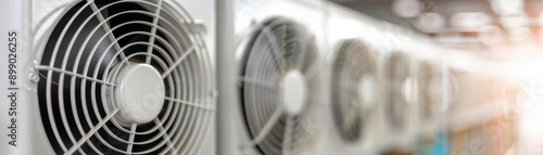 Wallpaper Mural air conditioning units showcasing their intricate fan designs and modern technology in a commercial setting. Torontodigital.ca