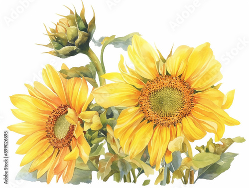 Wallpaper Mural 水彩調のひまわりのイラスト、夏のイメージ Torontodigital.ca