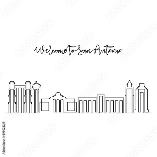 One continuous line drawing of San Antonio skyline vector illustration. Modern city in USA in simple linear style vector design concept. Big city in USA. Iconic architectural skyline building design.
