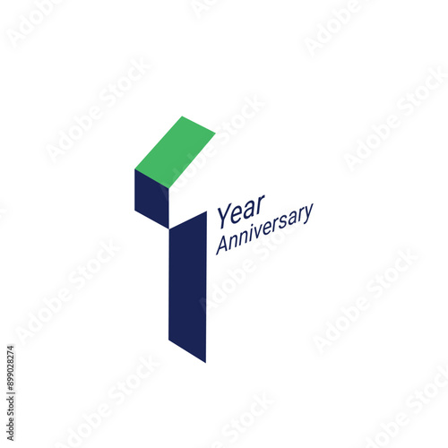 1st, one, 1 Year Anniversary Logo, 1 birthday,  Vector Template Design element for birthday, invitation, wedding, jubilee and greeting card illustration.