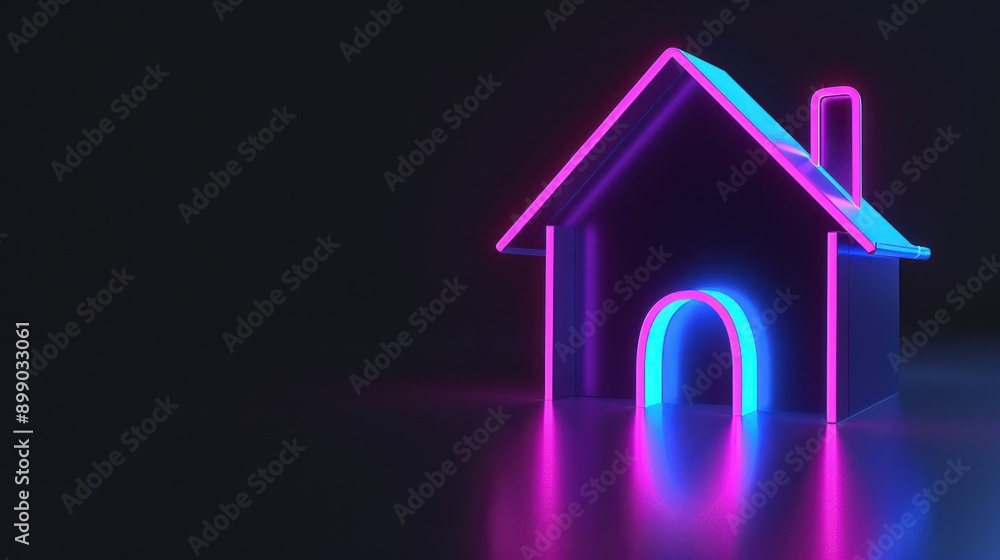 Neon House Symbol on Black Background Neon House Symbol on Black Background