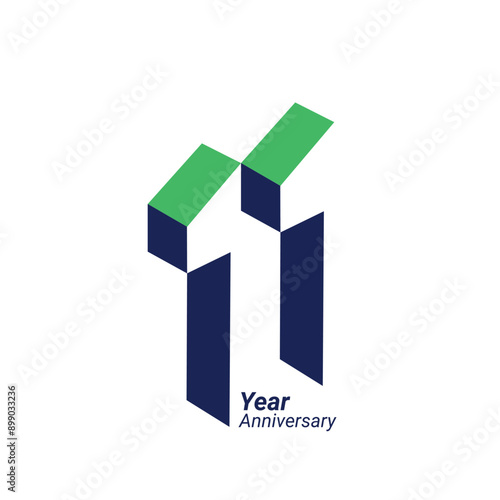 11th Year Anniversary Logo, 11 birthday ,Eleven, Vector Template Design element for birthday, invitation, wedding, jubilee and greeting card illustration.