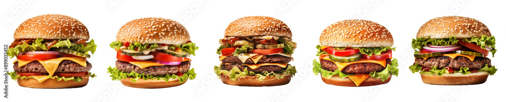 Set of delicious hamburger, Fast Food collection set, isolated on transparent background Set of delicious hamburger, Fast Food collection set, isolated on transparent background