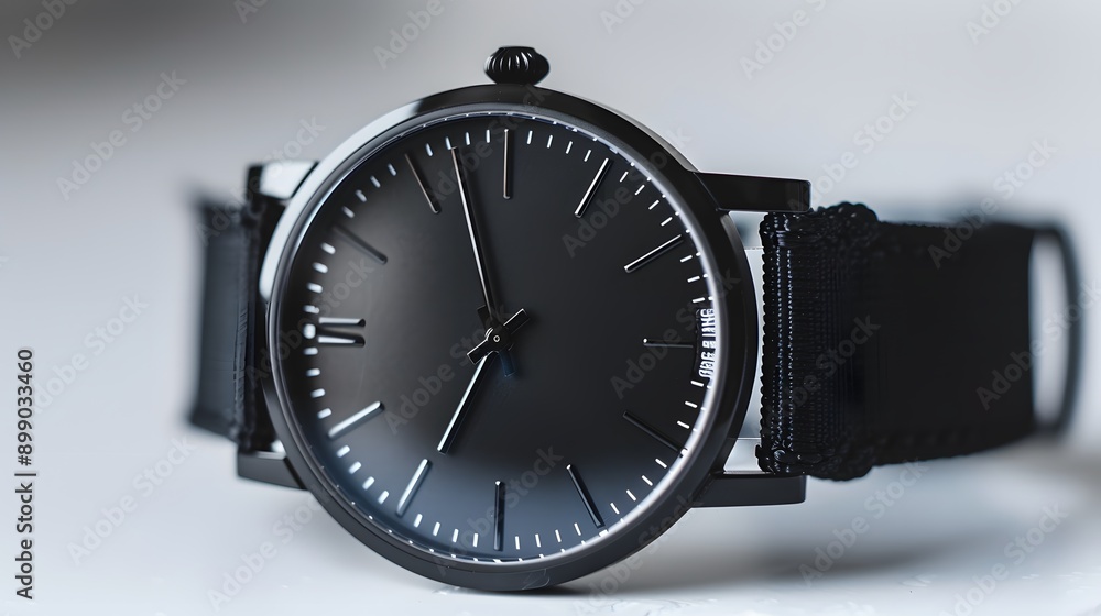 A stylish black face watch with a matching black band
A stylish black face watch with a matching black band