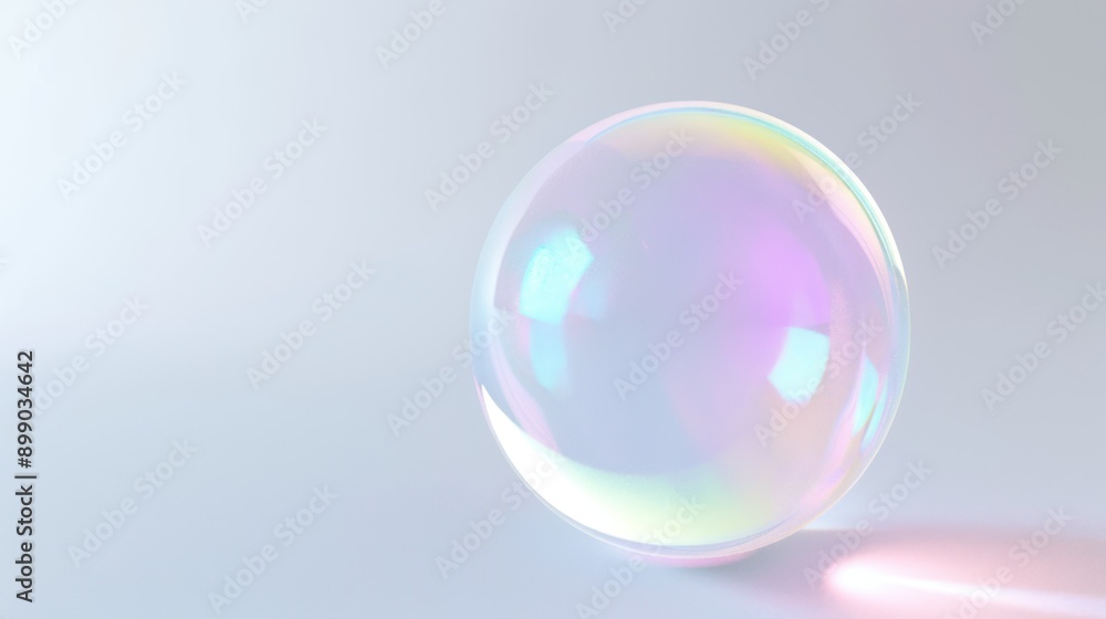 A Single Iridescent Sphere on a Light Blue Background A Single Iridescent Sphere on a Light Blue Background