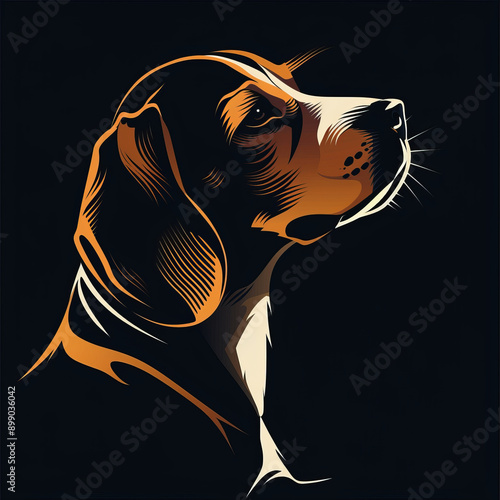 Vector style portrait of beagle head in profile on black background, vector art, vector logo for t-shirt design photo