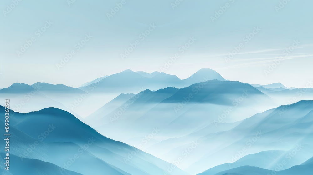 Fototapeta premium Dreamlike vista of misty mountains, with delicate charms scattered throughout the landscape, clouds weaving through peaks, mystical and serene