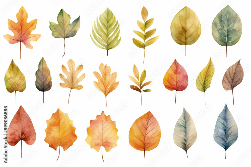 Fototapeta premium 水彩調の落ち葉のイラストレーション