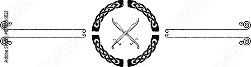 Two Spiral Lines Header - Knot Circle, Crossed Scimitars