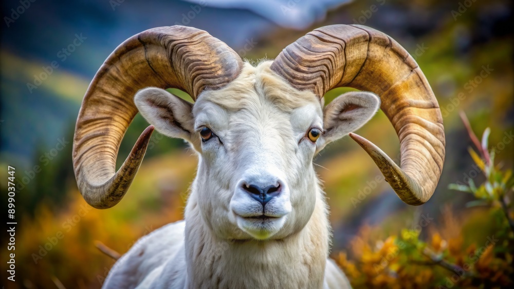 Majestic ram with curved horns and distinctive white face stands proudly in a natural setting, showcasing its powerful build and rugged beauty. Majestic ram with curved horns and distinctive white face stands proudly in a natural setting, showcasing its powerful build and rugged beauty.