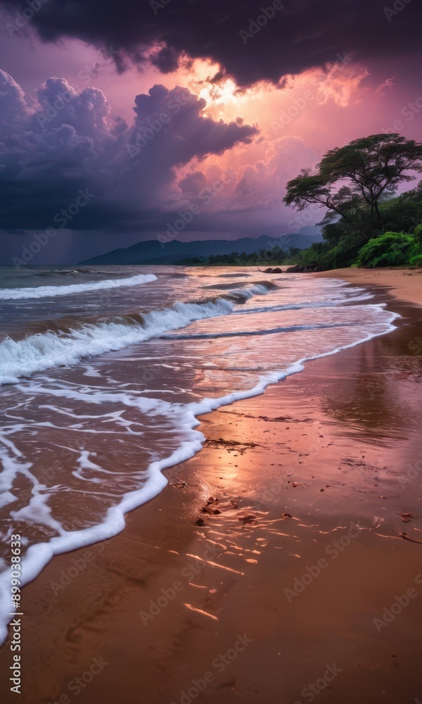 Fototapeta premium Sunset Over a Tropical Beach.
