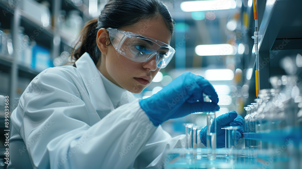A close-up of young female scientists working in a laboratory A close-up of young female scientists working in a laboratory