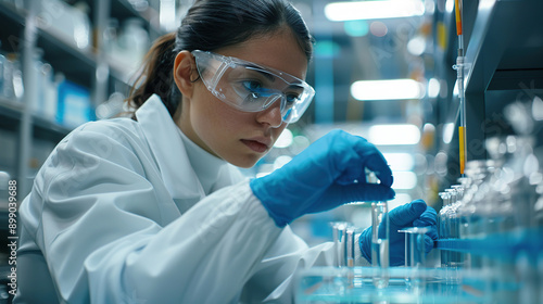 A close-up of young female scientists working in a laboratory