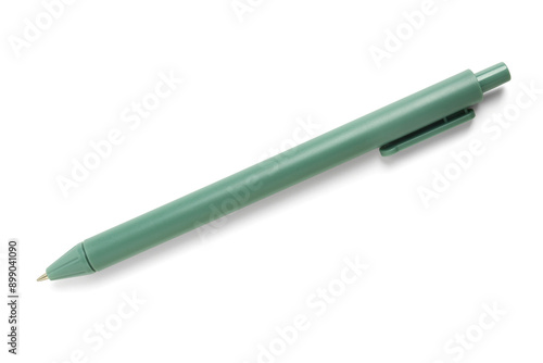 Stylish green ballpoint pen on white background