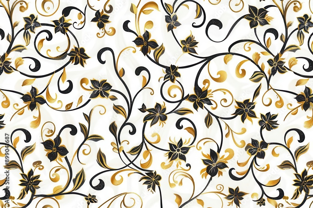 elegant black and gold floral pattern on white background intricate tendrils and blooms create a luxurious art nouveauinspired design with harmonious balance and sophisticated charm elegant black and gold floral pattern on white background intricate tendrils and blooms create a luxurious art nouveauinspired design with harmonious balance and sophisticated charm
