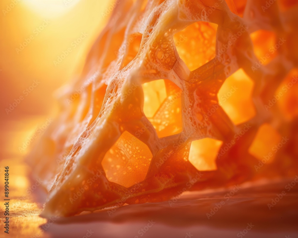 A honeycomb with golden light shining through. AI. A honeycomb with golden light shining through. AI.