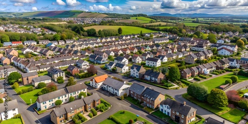 Aerial view of Residential housing in Banbridge Town County Down Northern Ireland Generative AI photo