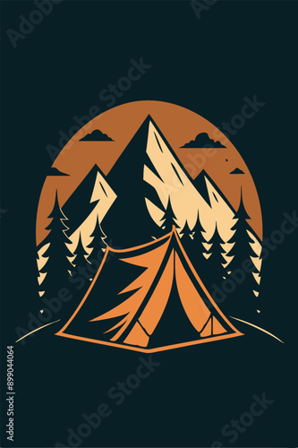 Camping mountain with park view at sunset for your Tshirt design, apparael design, backgound design or Landscape background