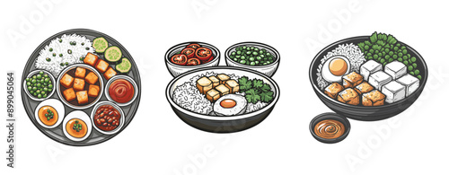 indonesian traditional padang rice dish illustration cartoon generative ai