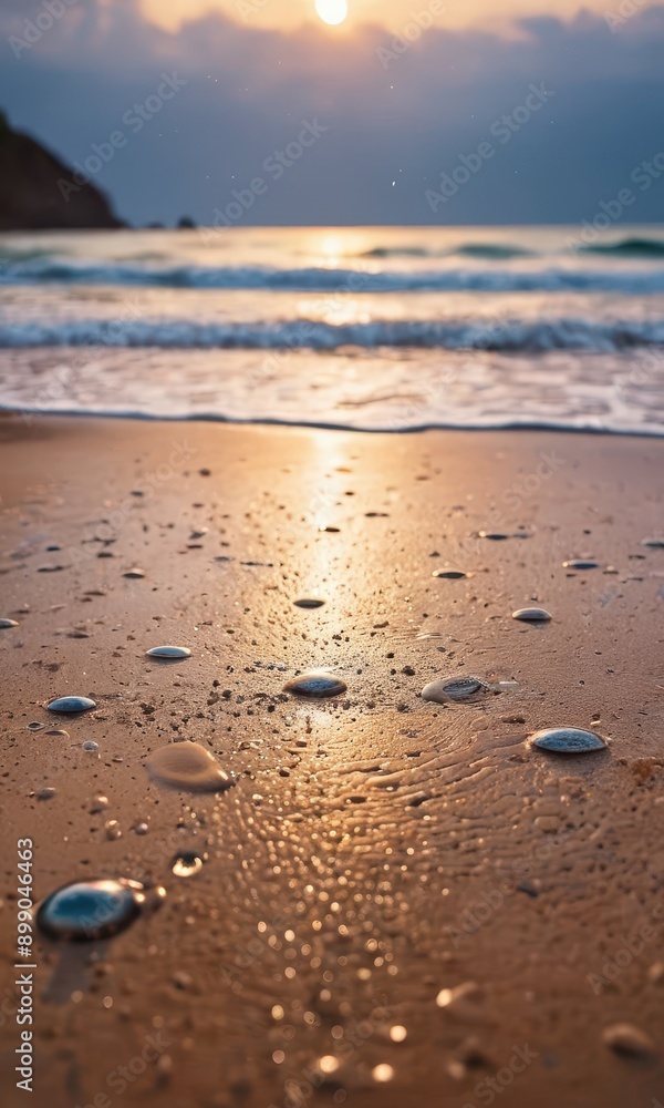 Sunrise Reflections on Sandy Beach. Sunrise Reflections on Sandy Beach.