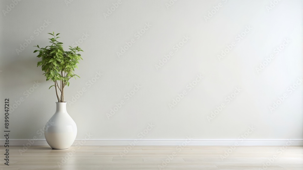 Empty white wall with vase and plant in vase. AI generated Empty white wall with vase and plant in vase. AI generated