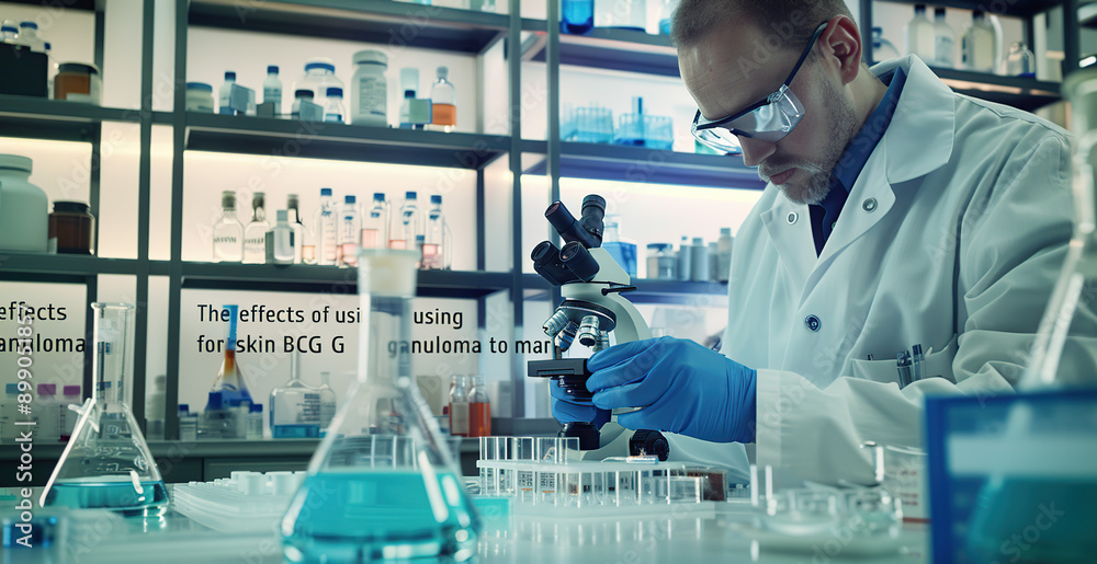 The scientist is doing experiments in the biology laboratory The scientist is doing experiments in the biology laboratory