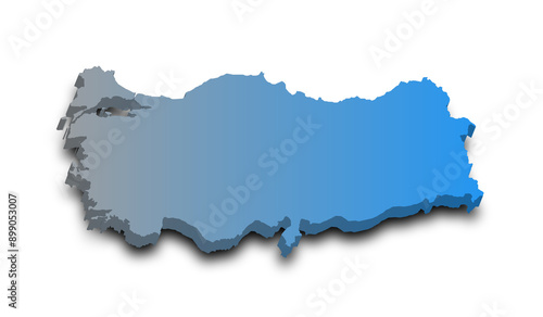 3d Map of Turkey with color.  Türkiye country map photo