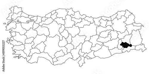 Map of siirt ils province in Turkey country on white background. Single State map highlighted by black colour on Turkey map. Türkiye, TR, Republic of Türkiye photo