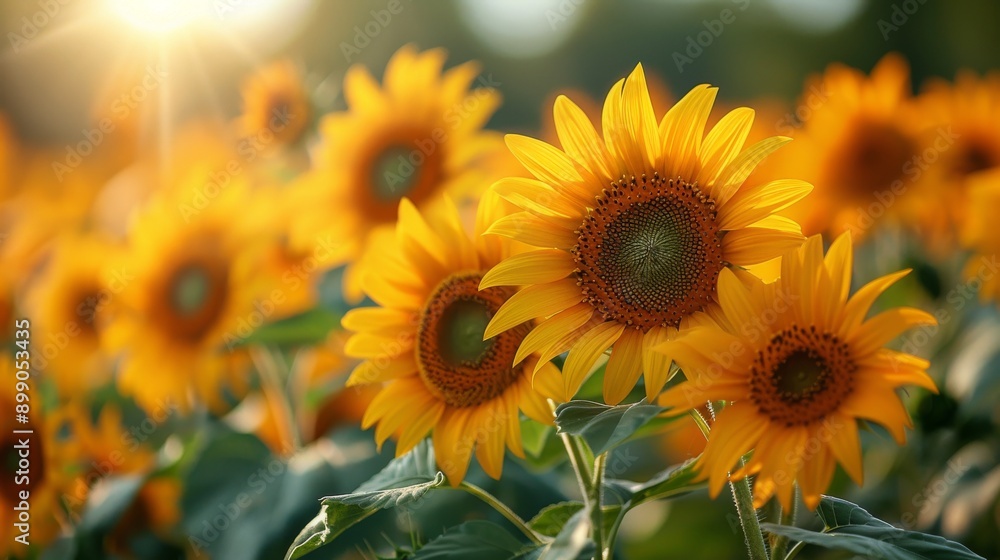 Sunflowers blooming in a vast field under the summer sun, creating a golden landscape of vibrant blossoms Sunflowers blooming in a vast field under the summer sun, creating a golden landscape of vibrant blossoms