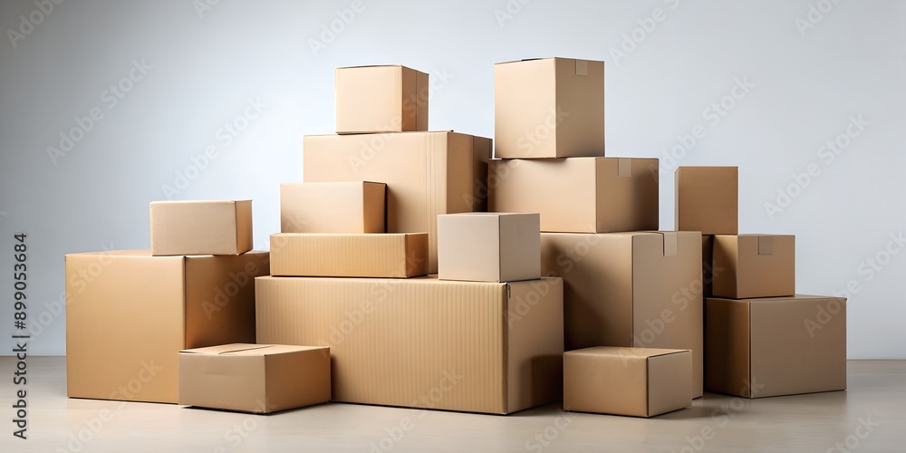 Varied sizes of cardboard boxes stacked against a plain backdrop for packaging concepts Generative By AI Varied sizes of cardboard boxes stacked against a plain backdrop for packaging concepts Generative By AI