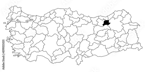 Map of bayburt ils province in Turkey country on white background. Single State map highlighted by black colour on Turkey map. Türkiye, TR, Republic of Türkiye photo