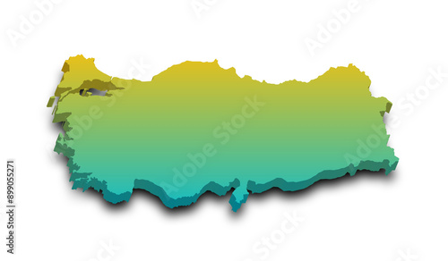 3d Map of Turkey with color.  Türkiye country map photo