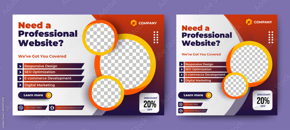 Website development services banner template landing page and social media post design. vector Website development services banner template landing page and social media post design. vector