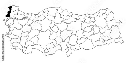 Map of edirne province in Turkey country on white background. Single State map highlighted by black colour on Turkey map. Türkiye, TR, Republic of Türkiye photo