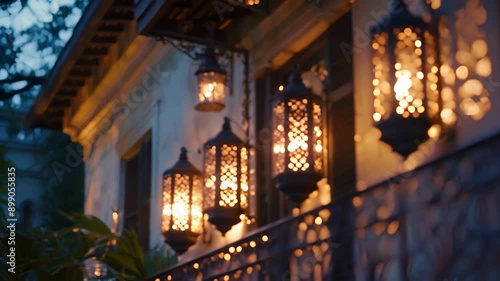 Wallpaper Mural A balcony adorned with intricate metal lanterns softly lighting the space and creating a cozy and intimate atmosphere. Torontodigital.ca