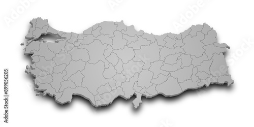 3d Map of Turkey with state and color.  Türkiye country map photo