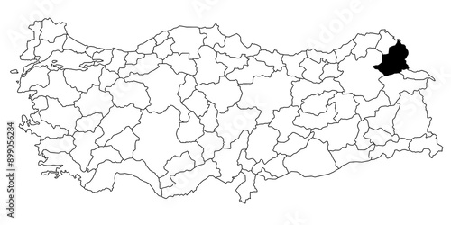 Map of kars ils province in Turkey country on white background. Single State map highlighted by black colour on Turkey map. Türkiye, TR, Republic of Türkiye photo