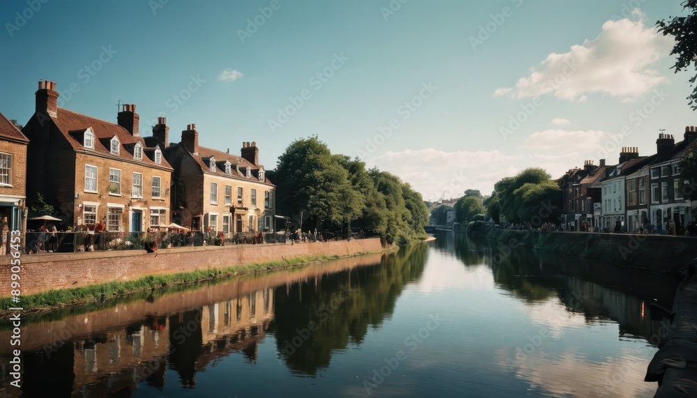 River Reflecting Historic Buildings in a Sunny Day. River Reflecting Historic Buildings in a Sunny Day.