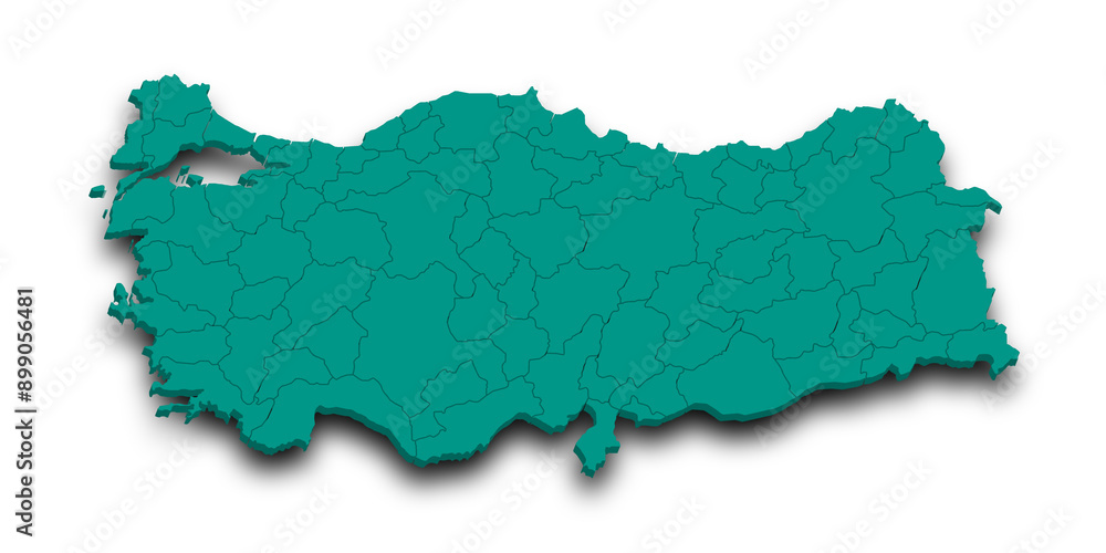 3d Map of Turkey with state and color. Türkiye country map 3d Map of Turkey with state and color. Türkiye country map
