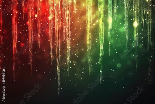 Abstract Christmas background with shimmering red and green icicles photo