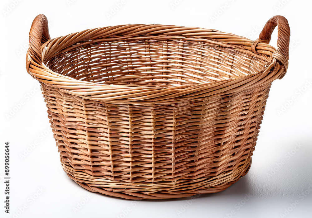 Empty wicker basket on white background. white clean clothes, laundry clothes, laundry detergent, clothes lined up, ironed clothes, clothes lined up on top of each other, detergent advertisement, dete Empty wicker basket on white background. white clean clothes, laundry clothes, laundry detergent, clothes lined up, ironed clothes, clothes lined up on top of each other, detergent advertisement, dete
