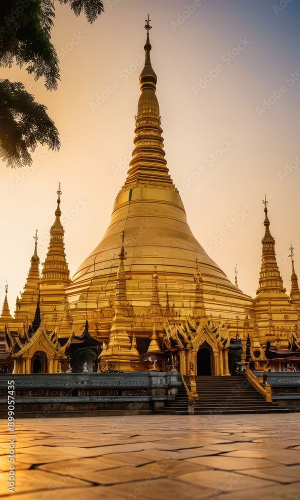 Golden Pagoda at Sunset in Yangon, Myanmar. Golden Pagoda at Sunset in Yangon, Myanmar.