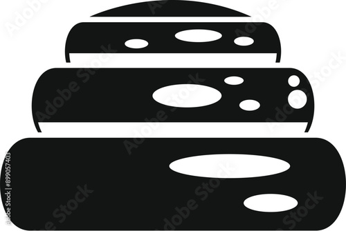 Black and white icon of a stack of smooth stones for hot stone therapy