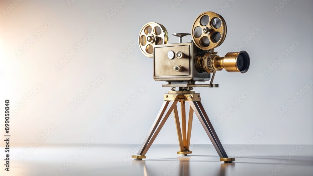 Obraz premium Vintage cinematic device stands alone on pristine white, evoking nostalgia for golden age of filmmaking, iconic festival celebrations.