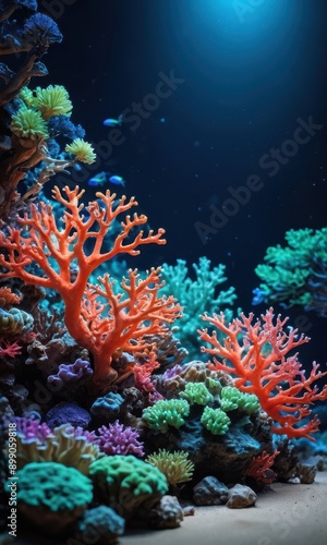 Vibrant Coral Reef with Bright Red Coral Branches