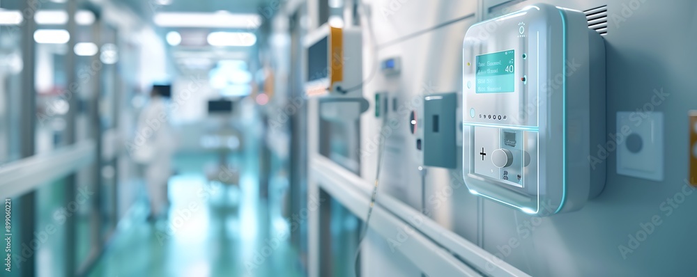 A detailed view of a smart medicine dispenser in a hospital setting, ensuring accurate dosage and timing for patient safety. A detailed view of a smart medicine dispenser in a hospital setting, ensuring accurate dosage and timing for patient safety.