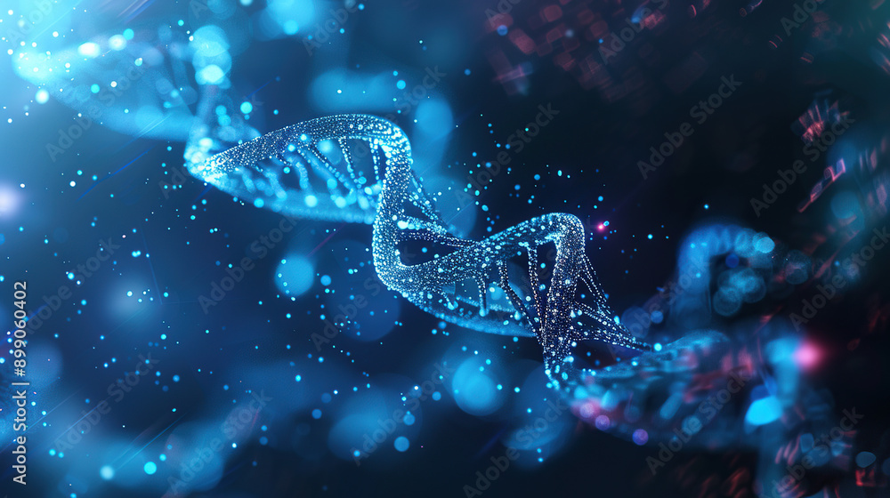 3d rendering of blue and orange DNA on dark background with bokeh effect 3d rendering of blue and orange DNA on dark background with bokeh effect