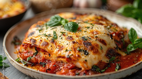 Delicious Lasagna with Melted Cheese and Basil